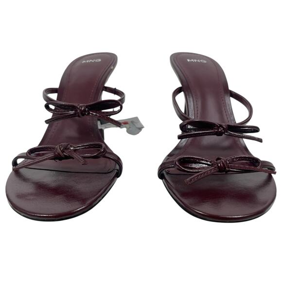 Mango MNG Morla Double Bow Strap Heeled Sandal Burgundy Size 37/ 6.5 - Picture 5 of 13